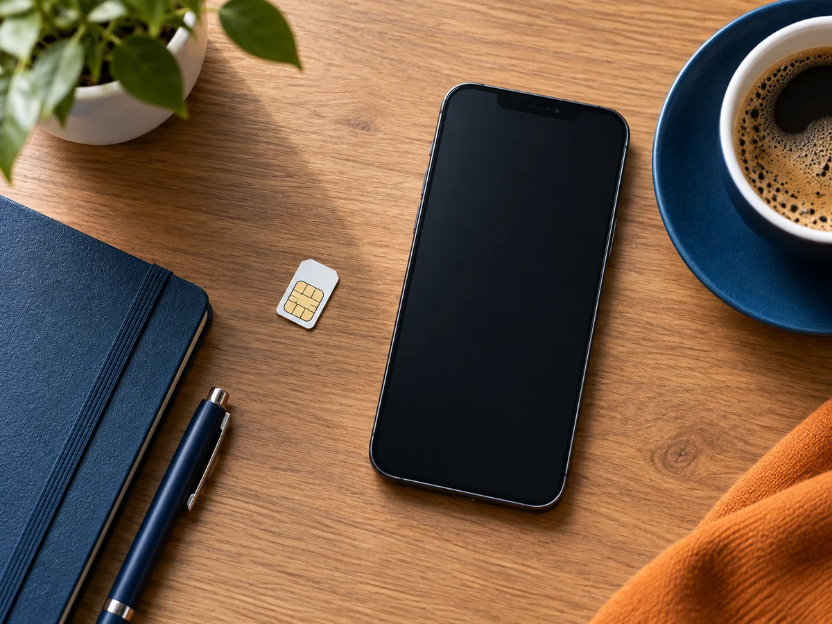 Carte SIM neuve et téléphone prêts pour la mise en route