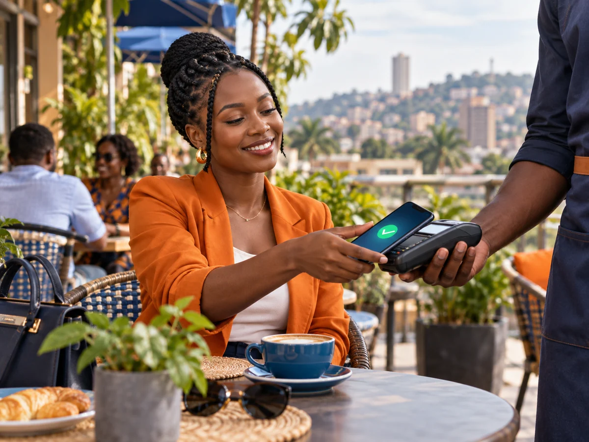 Paiement mobile depuis la terrasse d’un café